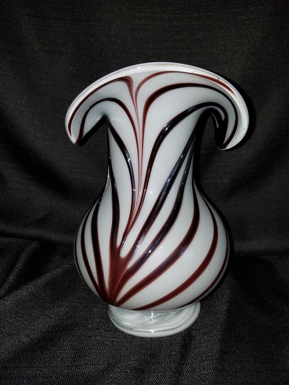 Vintage Hand-blown White & Dark Cherry Vase